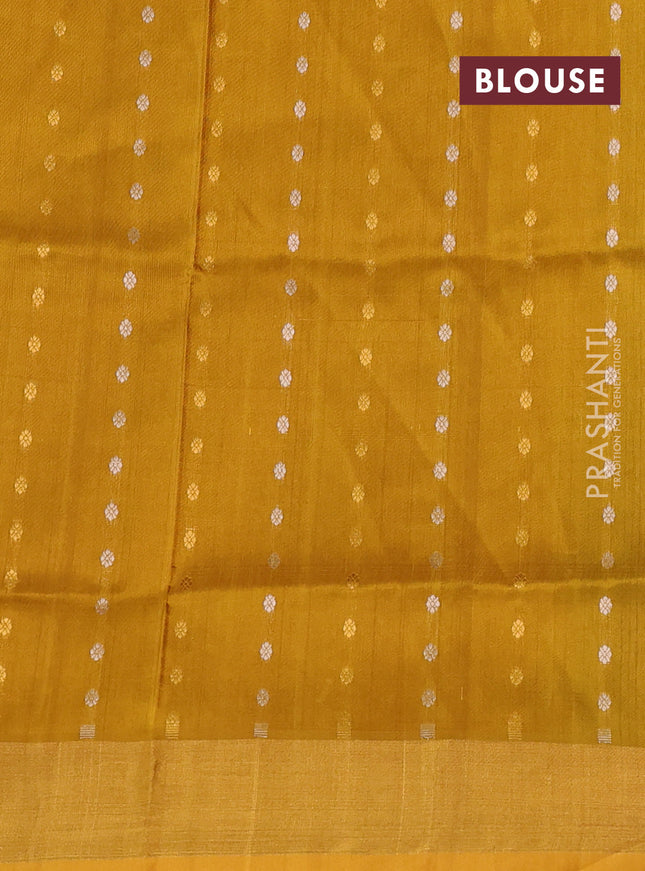 Pure uppada silk saree green and mustard yellow with silver & gold zari woven buttas and zari woven border