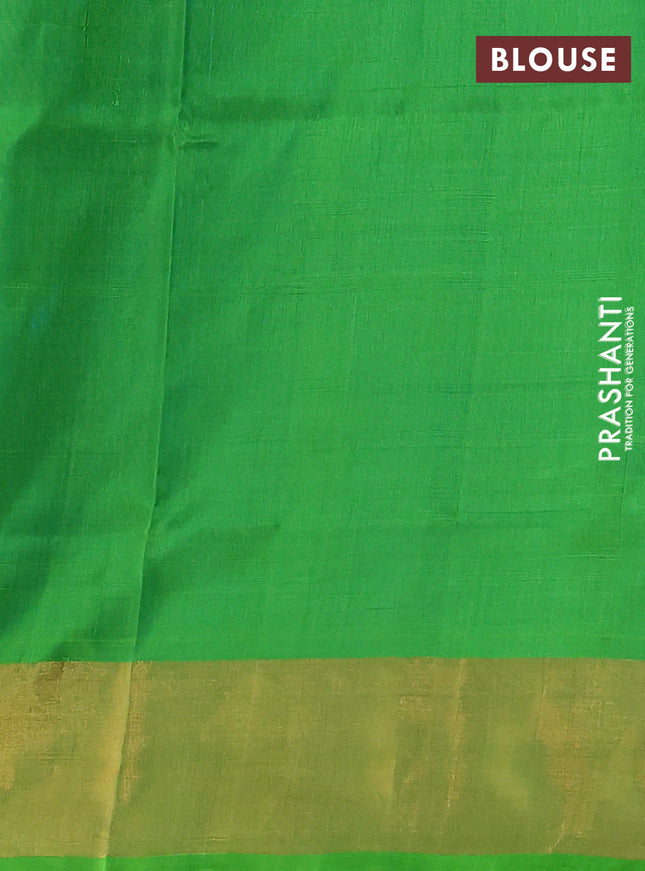 Pure uppada silk saree cs blue and green with silver & gold zari woven buttas and zari woven border