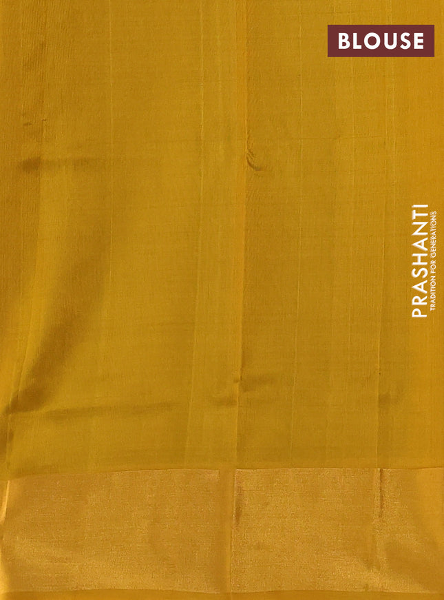 Pure uppada silk saree green and mustard yellow with silver & gold zari woven floral buttas and zari woven border