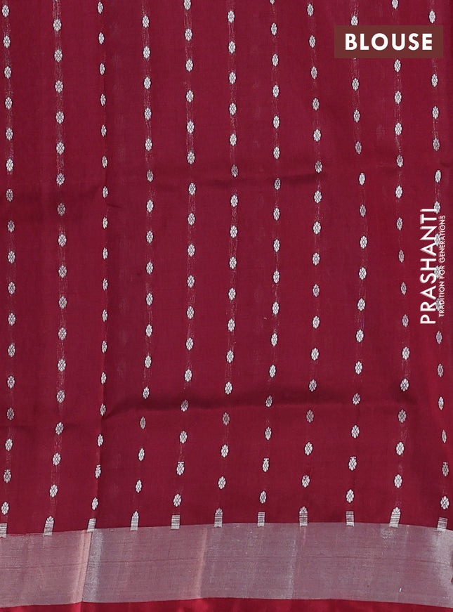 Pure uppada silk saree light pink and maroon with allover silver zari woven butta weaves and silver zari woven border