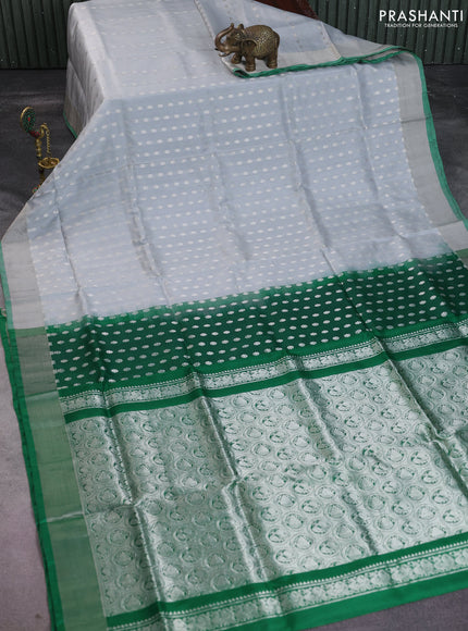 Pure uppada silk saree pastel grey and green with allover silver zari woven butta weaves and silver zari woven border