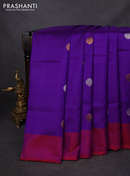 Pure uppada silk saree violet and maroon with silver & gold zari woven coin buttas and simple border
