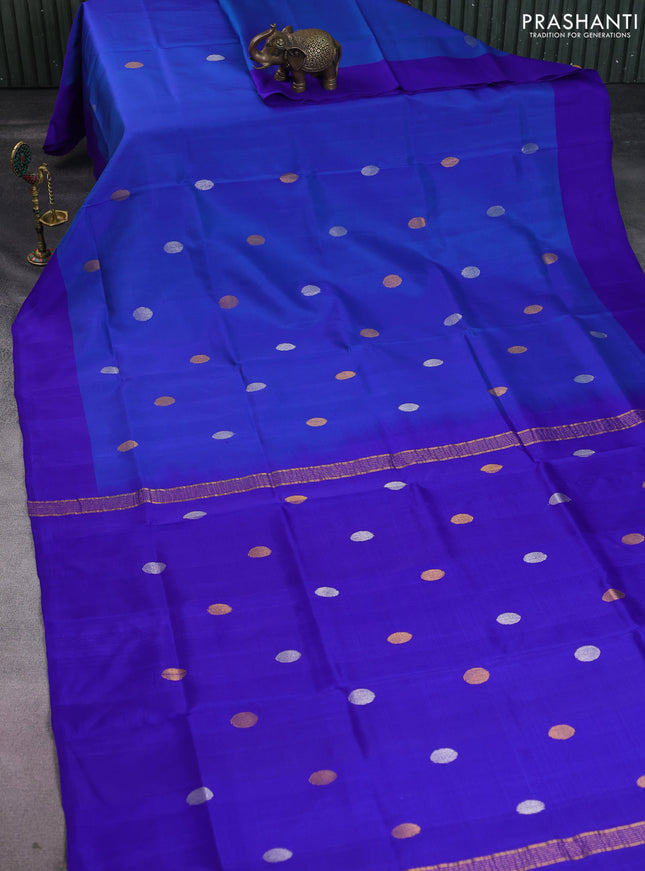 Pure uppada silk saree dual shade of blue and royal blue with silver & gold zari woven coin buttas and simple border