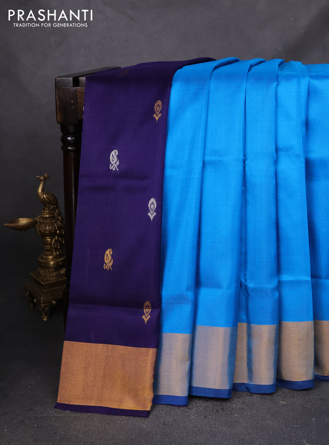 Pure uppada silk saree cs blue and dark blue with plain body and zari woven border