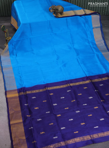 Pure uppada silk saree cs blue and dark blue with plain body and zari woven border