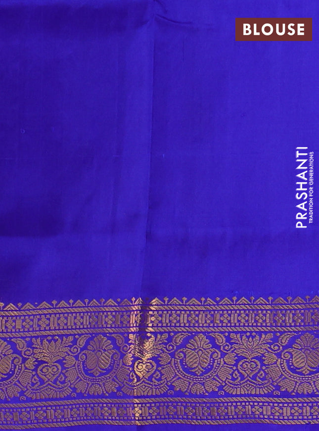 Pure uppada silk saree dual shade of bluish green and blue with silver & gold zari woven buttas and zari woven border