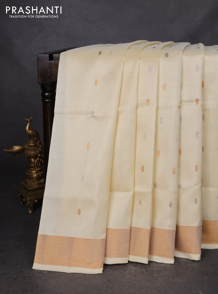 Pure uppada silk saree cream with silver & gold zari woven buttas and zari woven border