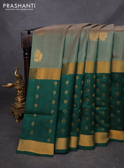 Pure uppada silk saree sap green and dark green with zari woven buttas and long zari woven butta border