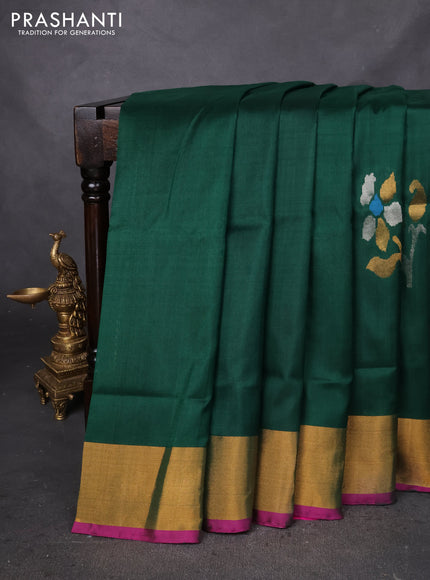 Pure uppada silk saree green and pink with zari woven jamdhani buttas and zari woven border