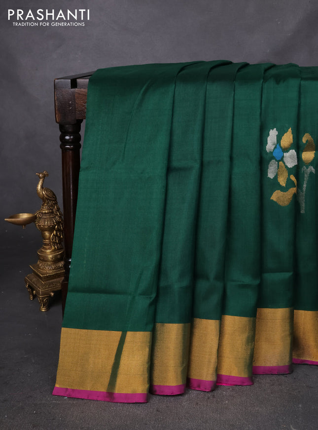 Pure uppada silk saree green and pink with zari woven jamdhani buttas and zari woven border