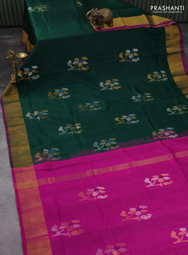 Pure uppada silk saree green and pink with zari woven jamdhani buttas and zari woven border