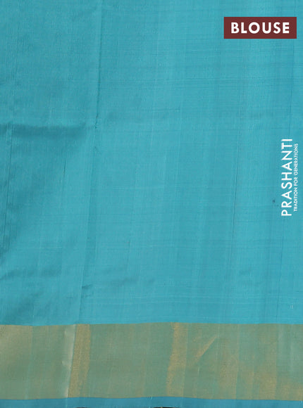 Pure uppada silk saree teal blue with silver & gold zari woven buttas and long zari woven butta border