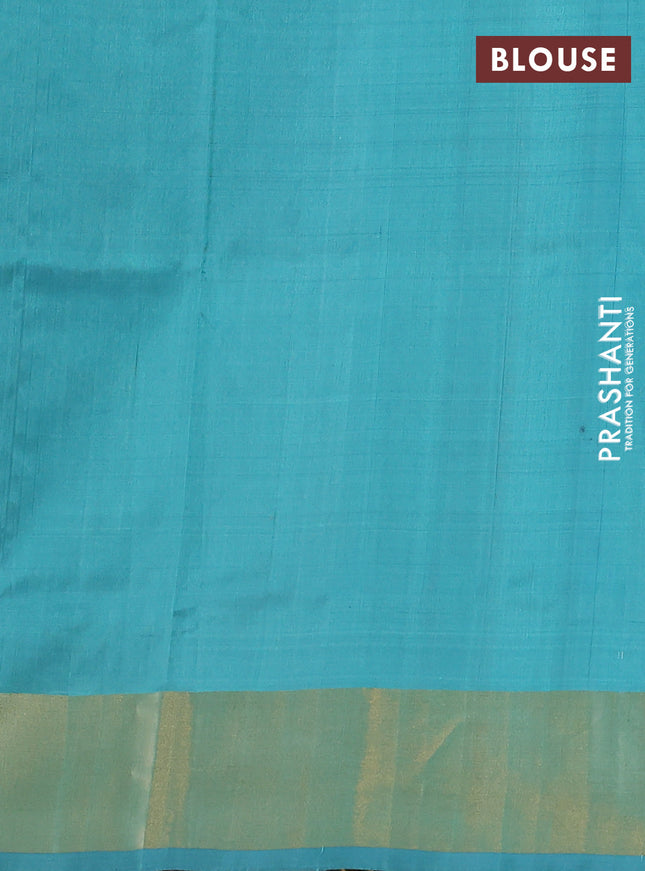 Pure uppada silk saree teal blue with silver & gold zari woven buttas and long zari woven butta border