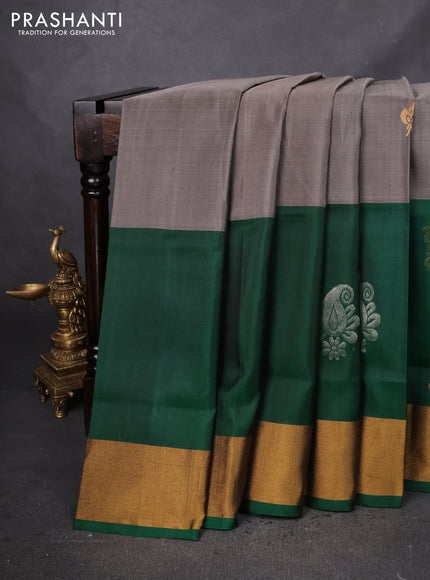 Pure uppada silk saree grey and green with silver & gold zari woven buttas and long zari woven butta border