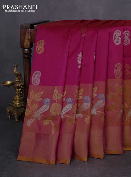 Pure uppada silk saree pink and dual shade of mustard with silver & gold zari woven buttas and long zari woven butta border