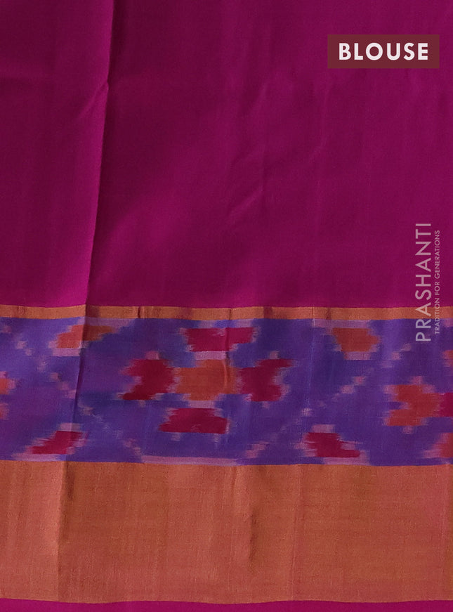 Pure uppada silk saree green and pink with zari woven tilak buttas and ikat woven zari border