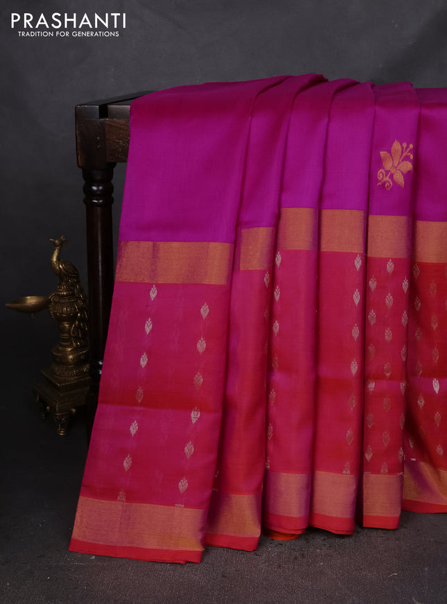 Pure uppada silk saree pink and dual shade of pinkish orange with zari woven buttas and long zari woven butta border