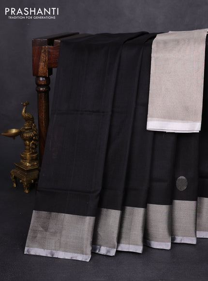 Pure uppada silk saree black and grey with silver zari woven buttas and silver zari woven border