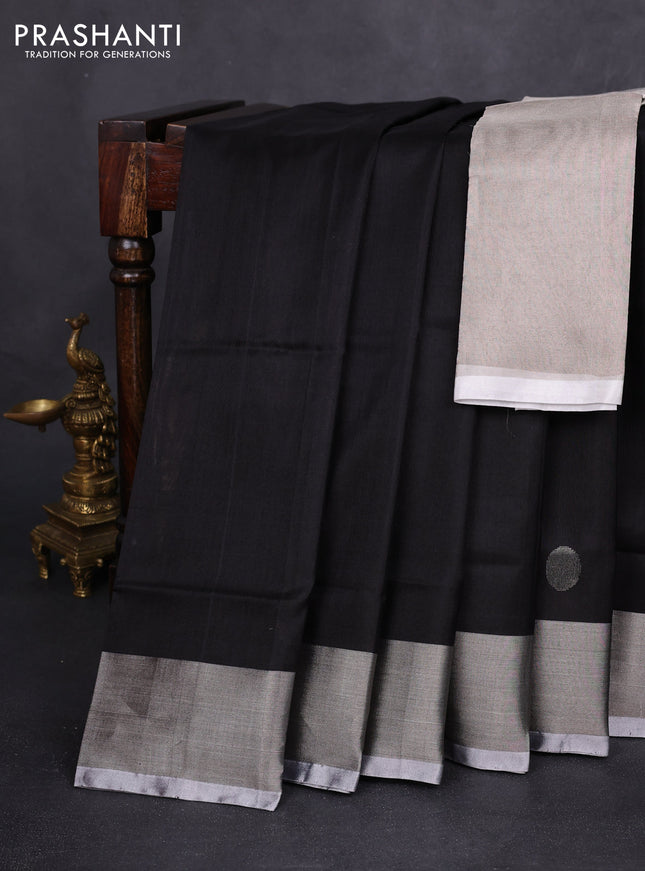 Pure uppada silk saree black and grey with silver zari woven buttas and silver zari woven border