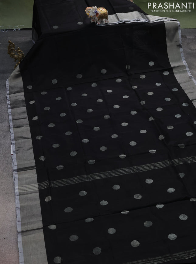 Pure uppada silk saree black and grey with silver zari woven buttas and silver zari woven border