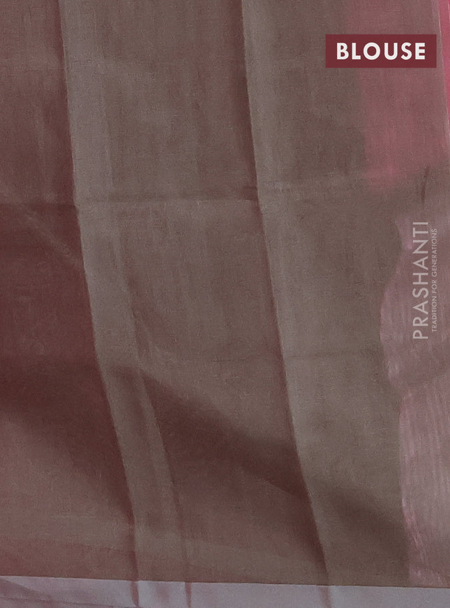 Pure uppada silk saree peach pink with silver & gold zari woven buttas and silver zari woven border