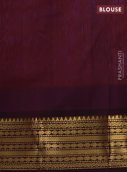 Silk cotton saree candy pink and wine shade with plain body and temple design zari woven korvai border