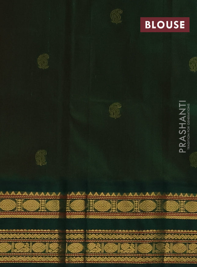 Silk cotton saree red and dark green with zari woven buttas and rettapet zari woven korvai border