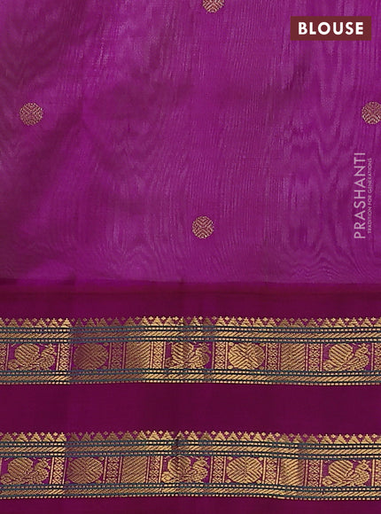 Silk cotton saree beige and purple with rudhraksha zari woven buttas and rettapet zari woven korvai border