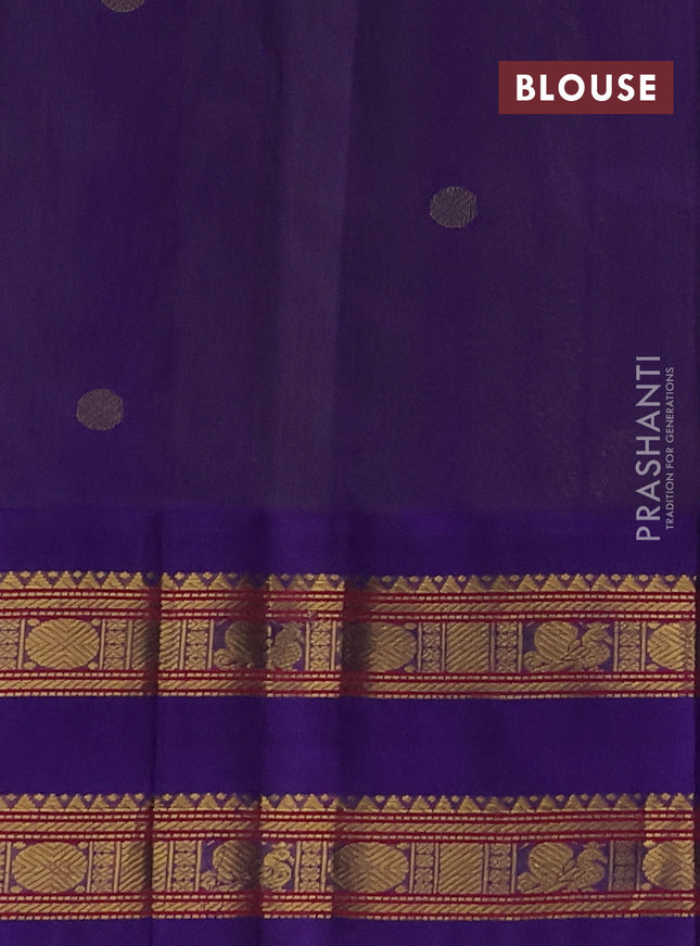 Silk cotton saree lime green and violet with rudhraksha zari woven buttas and rettapet zari woven korvai border