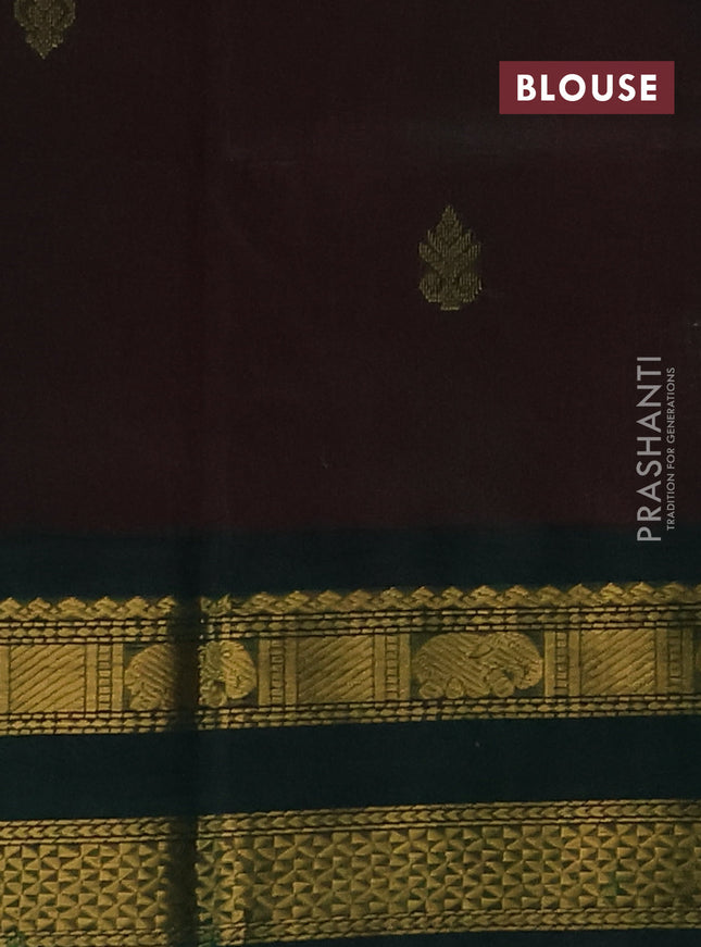 Silk cotton saree pink and bottle green with zari woven buttas and rettapet zari woven korvai border