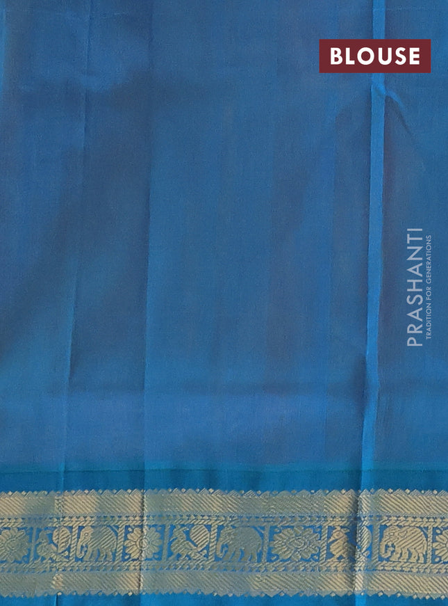 Silk cotton saree mango yellow and dual shade of teal blue with plain body and zari woven korvai border
