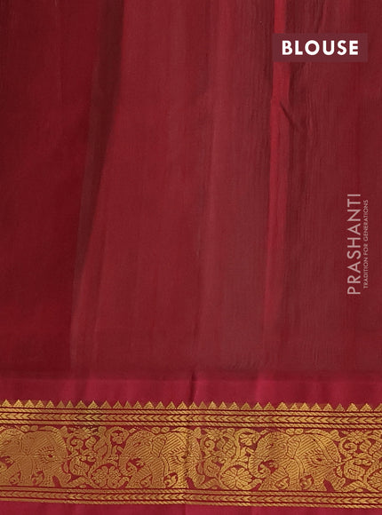 Silk cotton saree pastel grey and maroon with plain body and elephant zari woven korvai border