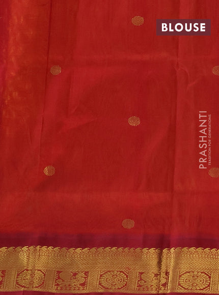 Silk cotton saree orange and maroon with rudhraksha zari woven buttas and zari woven korvai border