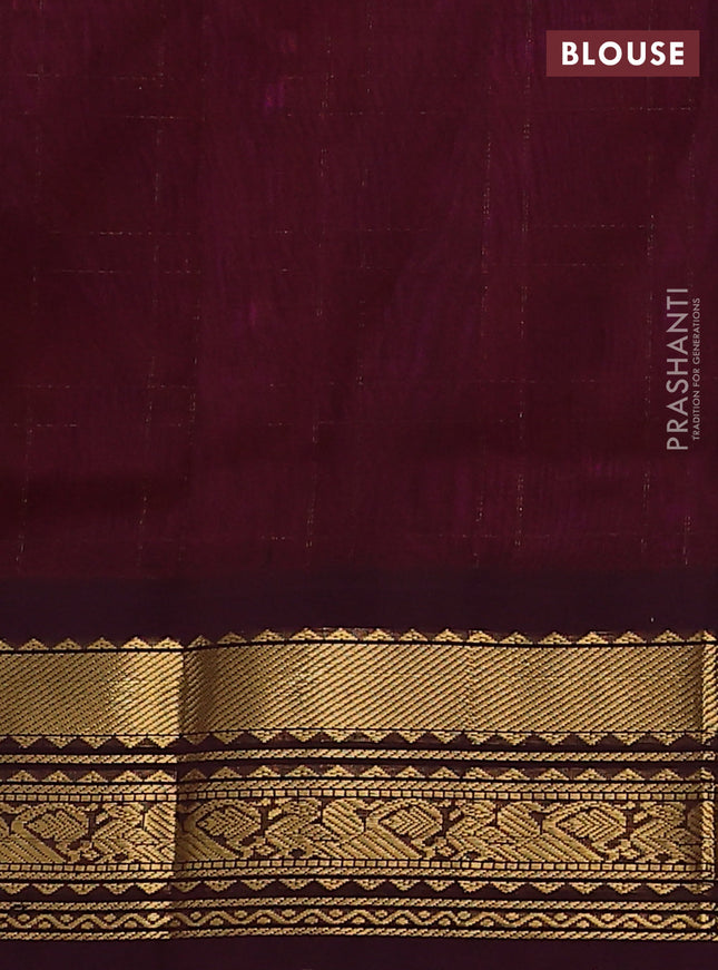 Silk cotton saree pink yellow and wine shade with allover zari checks & buttas and zari woven korvai border