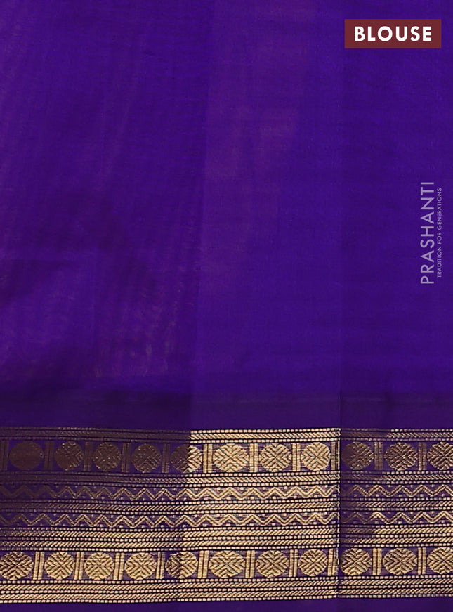 Silk cotton saree pink yellow and violet with allover paalum pazhamun small katams and zari woven korvai border