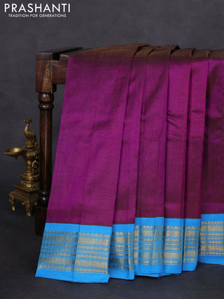 Silk cotton saree purple and cs blue with allover vairosi pattern and zari woven korvai border