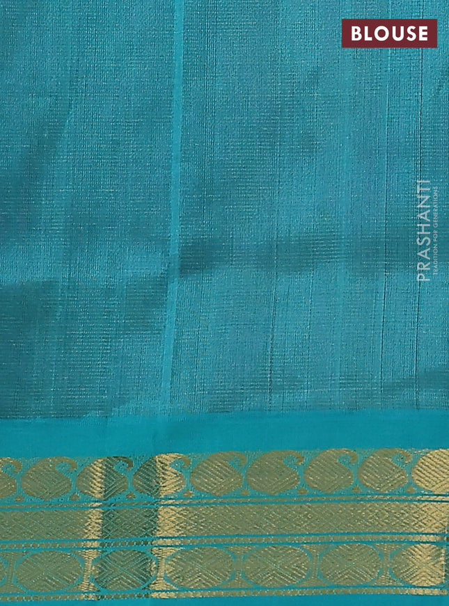 Silk cotton saree purple and teal green shade with allover vairosi pattern and zari woven korvai border