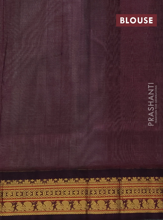 Silk cotton saree grey and deep purple with allover vairosi pattern and zari woven korvai border