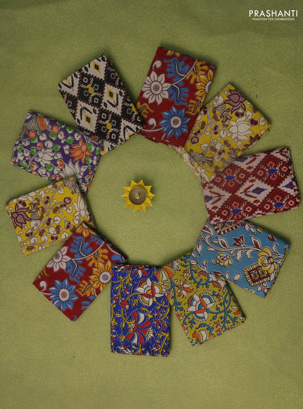 Kalamkari cotton blouse bits multi colour and multi design with pack of 10
