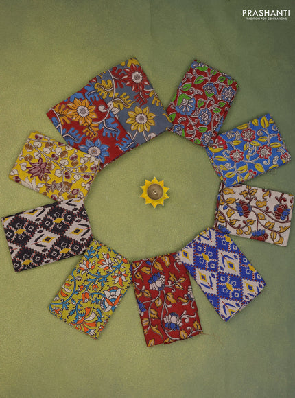 Kalamkari cotton blouse bits multi colour and multi design with pack of 10