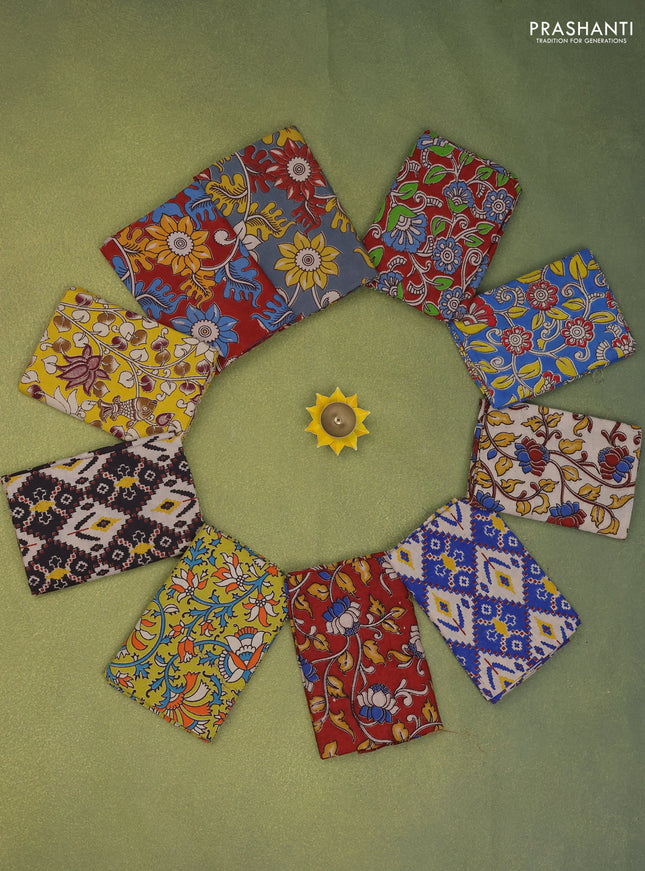 Kalamkari cotton blouse bits multi colour and multi design with pack of 10