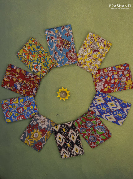 Kalamkari cotton blouse bits multi colour and multi design with pack of 10