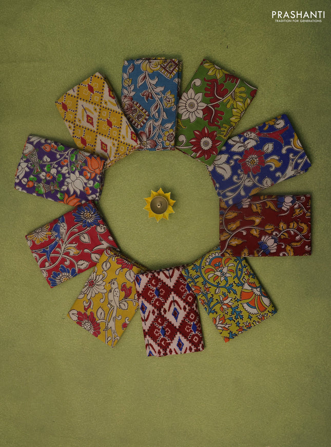 Kalamkari cotton blouse bits multi colour and multi design with pack of 10