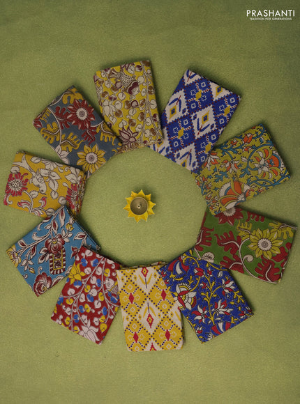 Kalamkari cotton blouse bits multi colour and multi design with pack of 10