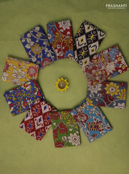 Kalamkari cotton blouse bits multi colour and multi design with pack of 10