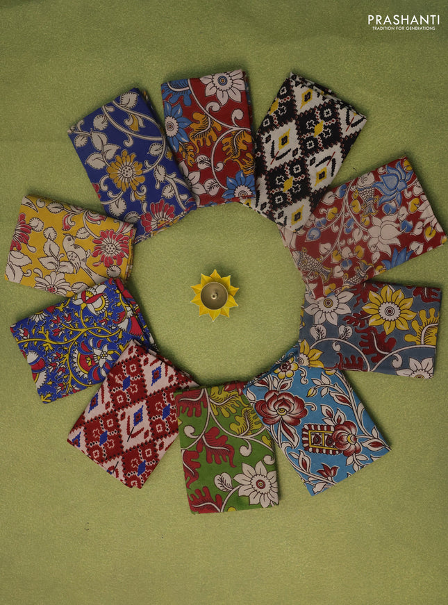 Kalamkari cotton blouse bits multi colour and multi design with pack of 10