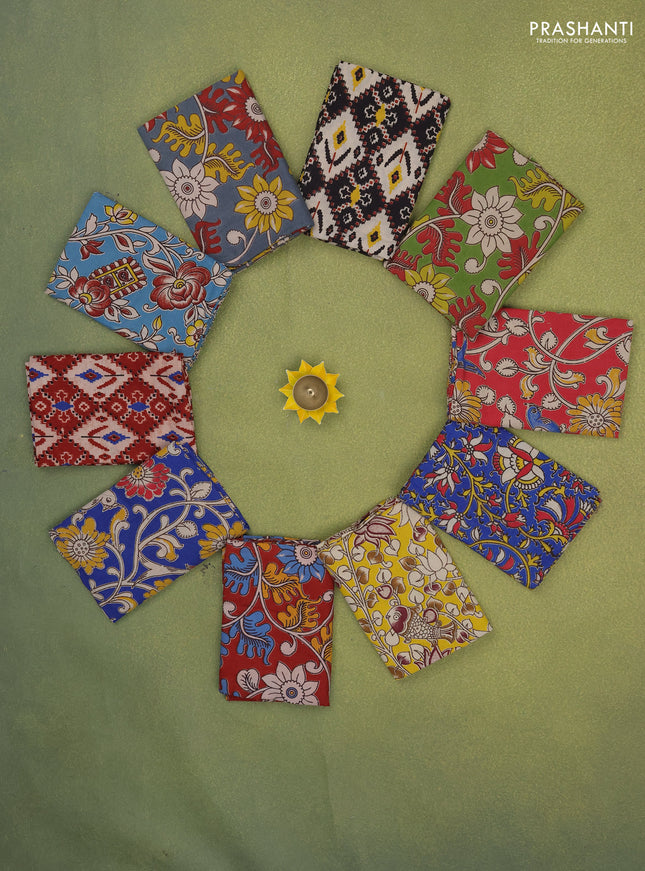 Kalamkari cotton blouse bits multi colour and multi design with pack of 10