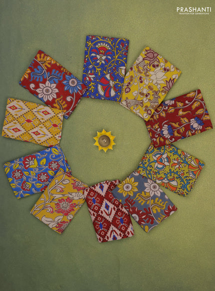 Kalamkari cotton blouse bits multi colour and multi design with pack of 10