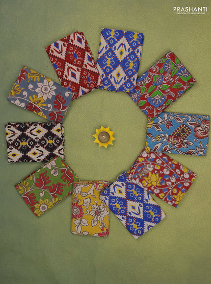 Kalamkari cotton blouse bits multi colour and multi design with pack of 10