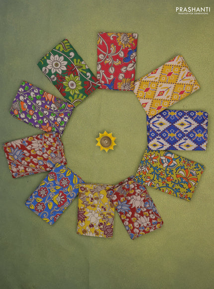 Kalamkari cotton blouse bits multi colour and multi design with pack of 10